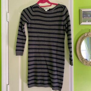 LOFT Charcoal and Navy Striped Dress